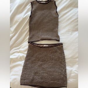 Meshki Brown Striped Knit Skirt Set M/L